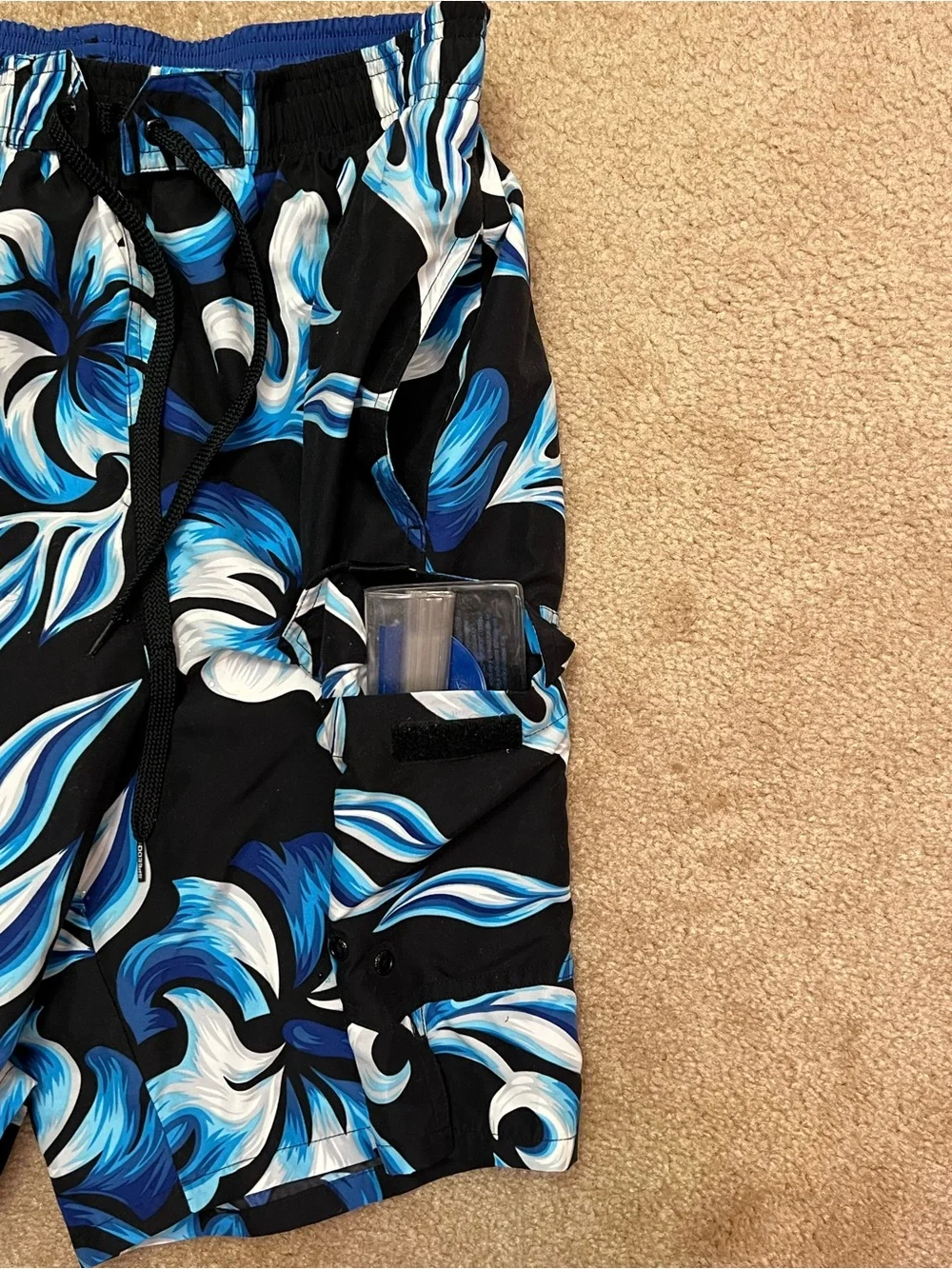 Speedo Men's Large Blue & Black Tropical Floral Swim Trunks Board Shorts⁠
